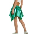 thumbnail image 4 of BLTIBY Girls Metallic Skirt Asymmetrical Ruffle Hem High Waisted Mini Skirts Sparkly Party Dance Y2K Rave Outfits Green 7-8Years, 4 of 5