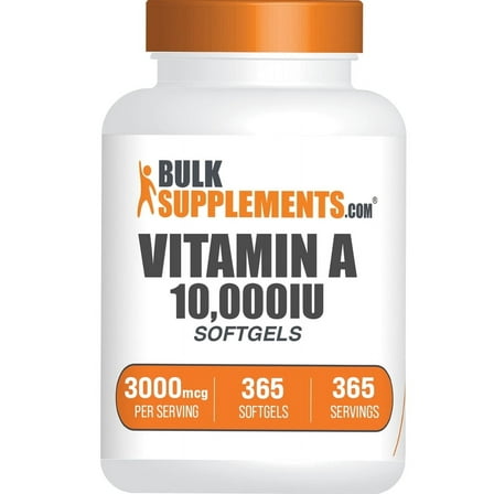 BulkSupplements Vitamin A 10000 IU Softgels - 3000mcg RAE per Serving (365 Softgels - 365 Servings)