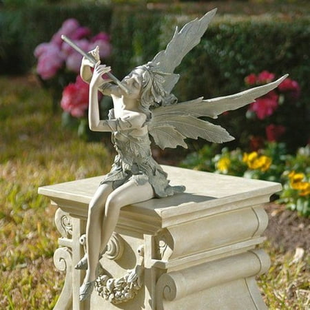 Design Toscano Fairy of the West Wind Sitting Garden Statue, 19 Inch, Set of Two, Polyresin, Two Tone Stone