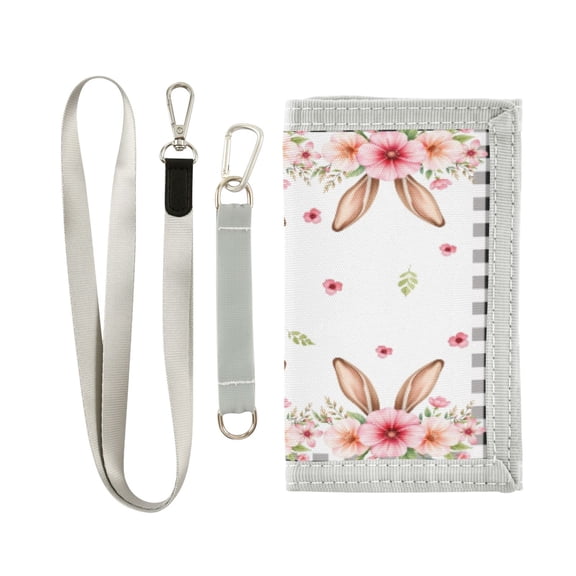 JIALIOU Nylon Trifold Card Wallet with ID Window Zipper Pocket for Men Women Teen Bunny Ears Flower
