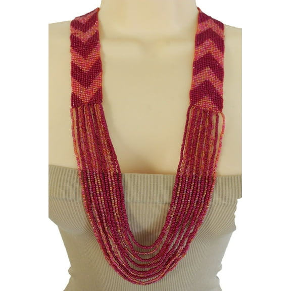 Women Special Style Ethnic Fashion Jewelry Necklace Red Pink String Beads Urban