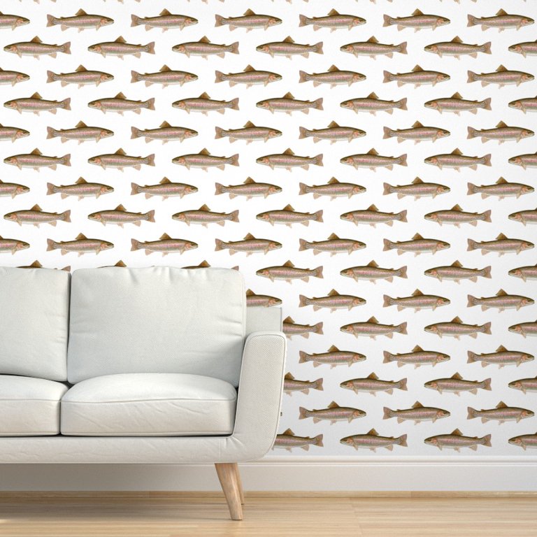 Removable Wallpaper 9ft x 2ft - Rainbow Trout White Fishing Fish