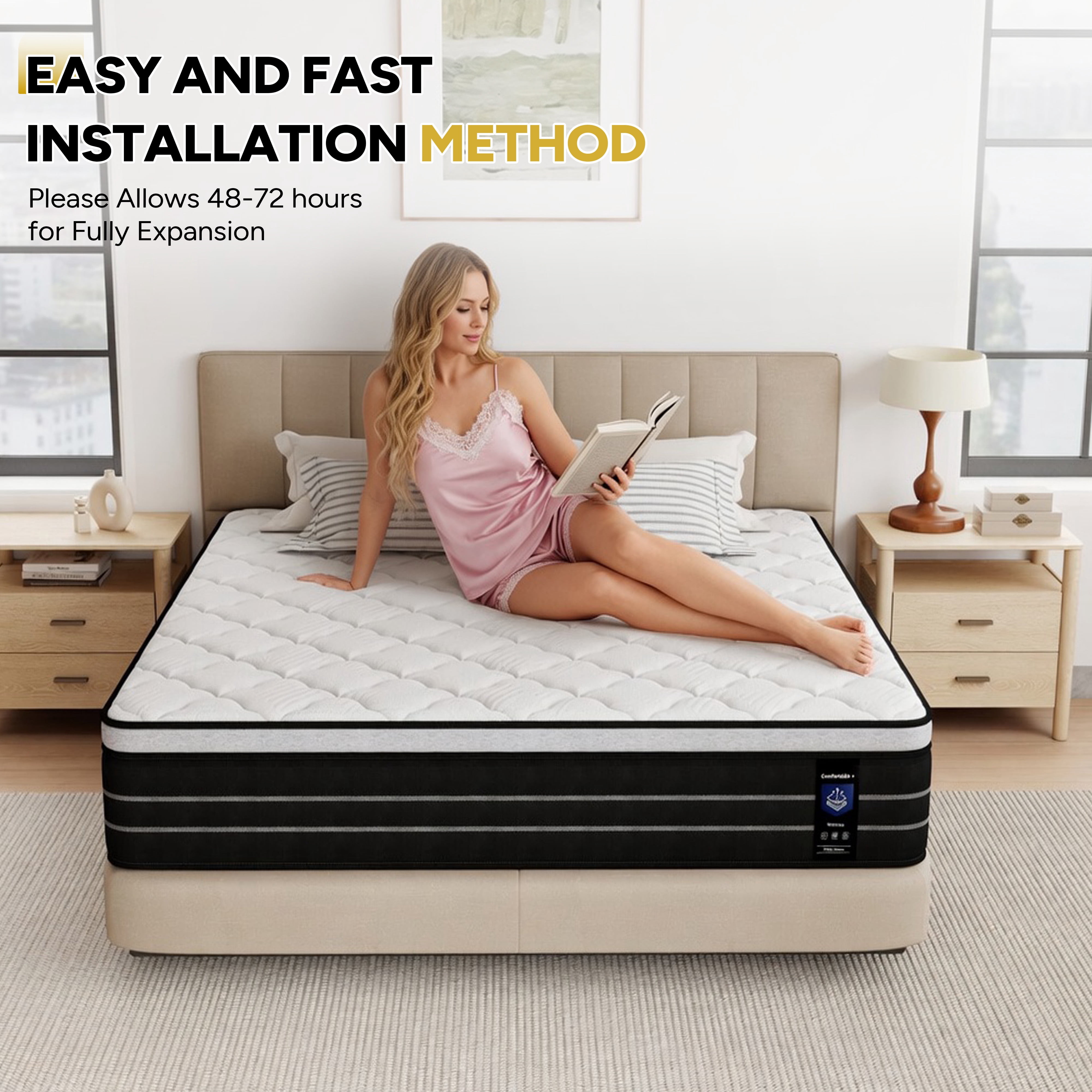 14 Inch Full Size Hybrid Mattress with Individually Wrapped Coils, Pain-Relief Support, Mattress in a Box, CertiPUR-US Certified