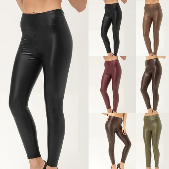 YOIAVAIOY Faux Leather Leggings for Women Plus Size High Waisted Yoga Pants Fashion Casual Streetwear Tights Black M