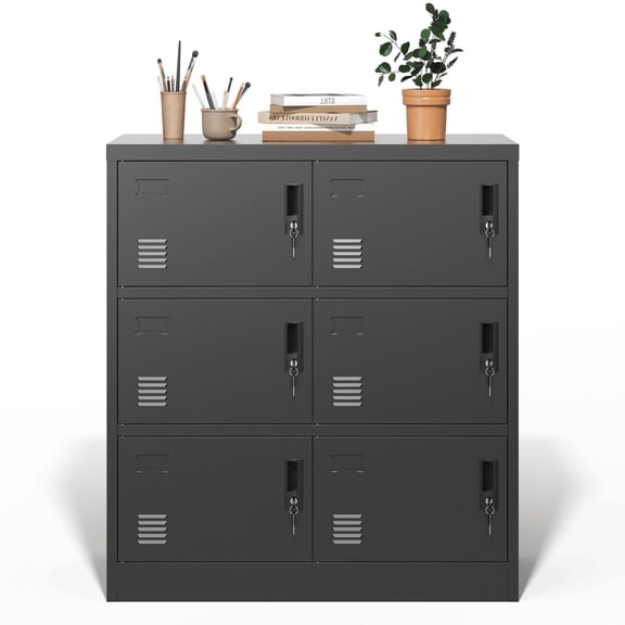 XUTUMM 6-Door Employee Storage Locker - Metal Lockers with Card Slot for Office, Gym, School, Home, Black