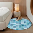 thumbnail image 3 of Blue Lattice Round Living Room Rugs 6 ft, Summer Watercolor Square Ocean Washable Area Rug with Non-Slip Sturdy Edge Binding Round Carpet for Kitchen Office Bedroom, 3 of 9