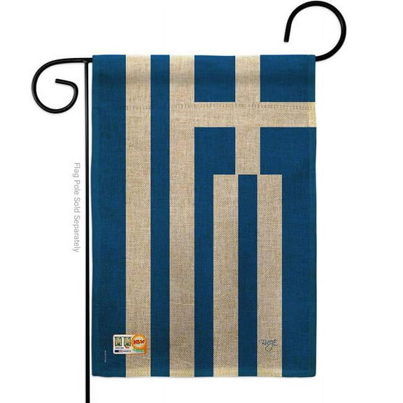 Breeze Decor BD-CY-G-108095-IP-DB-D-US13-BD 13 x 18.5 in. Greece Burlap Flags of the World Nationality Impressions Decorative Vertical Double Sided Garden Flag