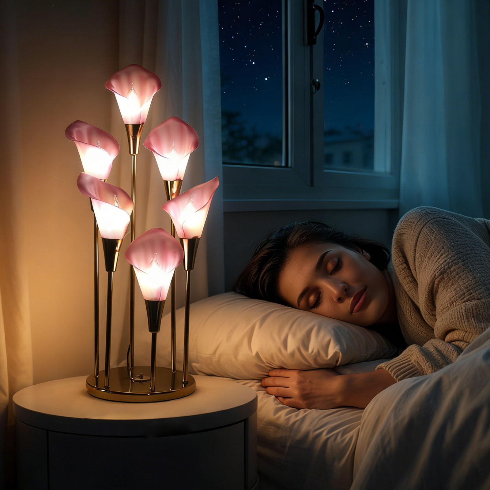 FYHALE Flower Table Lamp for Indoor Decor Holiday Birthday Gifts for Women Mom and Grandma Cute Flower Metal Garden Decor Flower Garland Fairy Lights for Wedding Bedroom Porch Floral Home Decor