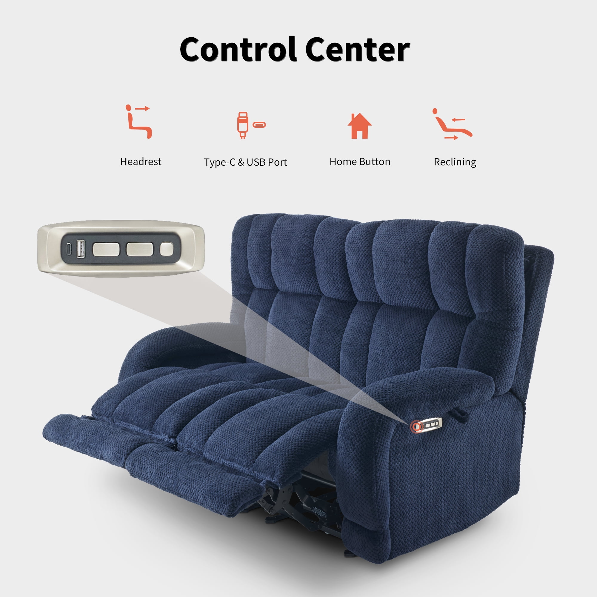 MCombo Power Recliner Loveseat Sofa with Adjustable Headrest, Heat and Vibration, 64.6" Fabric Electric Reclining Loveseat with USB Charge Ports for Living Room 6855