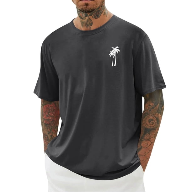 Camisas de Manga Larga para Hombres Imprimir Casual Cuello Redondo Blusa de Manga Corta, Camisas de Lino para Hombres