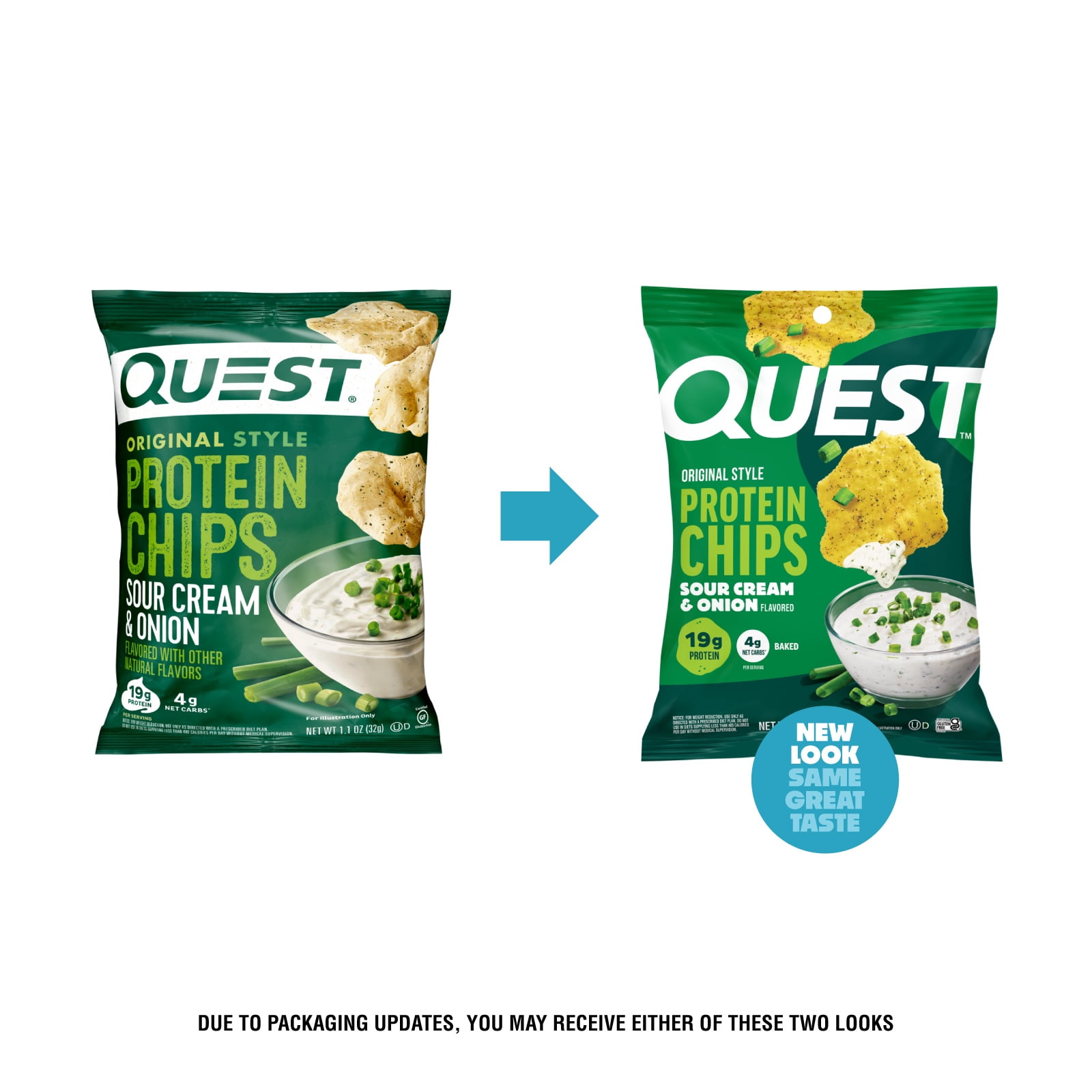 Quest Sour Cream & Onion Flavor Original Style Protein Chips, High Protein*, Low Carb*, Gluten Free