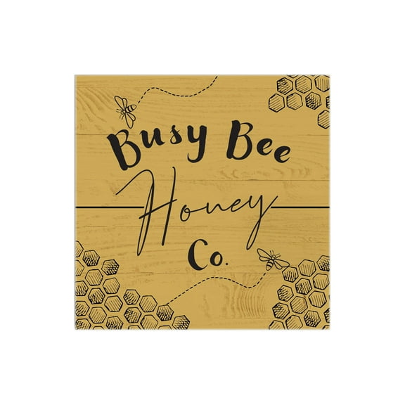 Busy Bee Honey Co. Yellow Honeycomb 12 x 12 Wood Wall Sign Plaque