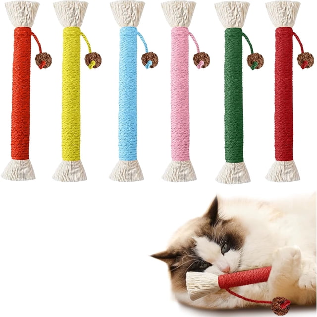 Enkarl Catnip Toys, 7.78inch Catnip Toys Chew Rope, Sisal Rope Cat Toys for Teeth Cleaning, Indoor Interactive Cat Teasing Toy, Soothing Rope Cat Toys for Kitten, 6 Packs