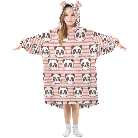 Kids Wearable Blanket Hoodie with 2 Pockets Panda Front and Back Oversize Blankets Sweatshirt for Children Small