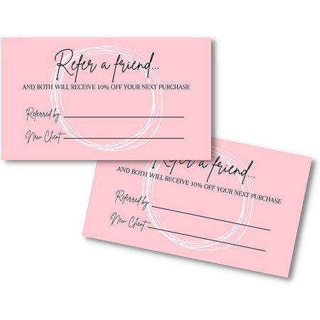 Referral Cards 50 Pack One Sided Referral Discount Card 2x3.5" inches Business Sized Cards Pink Card Design