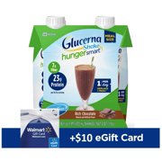(FREE $10 Walmart eGift Card Included) Glucerna Hunger Smart Meal Size, Diabetes Nutritional Shake, Meal Replacement To Help Manage Blood Sugar, Rich Chocolate 16 fl oz, 12 Count with
