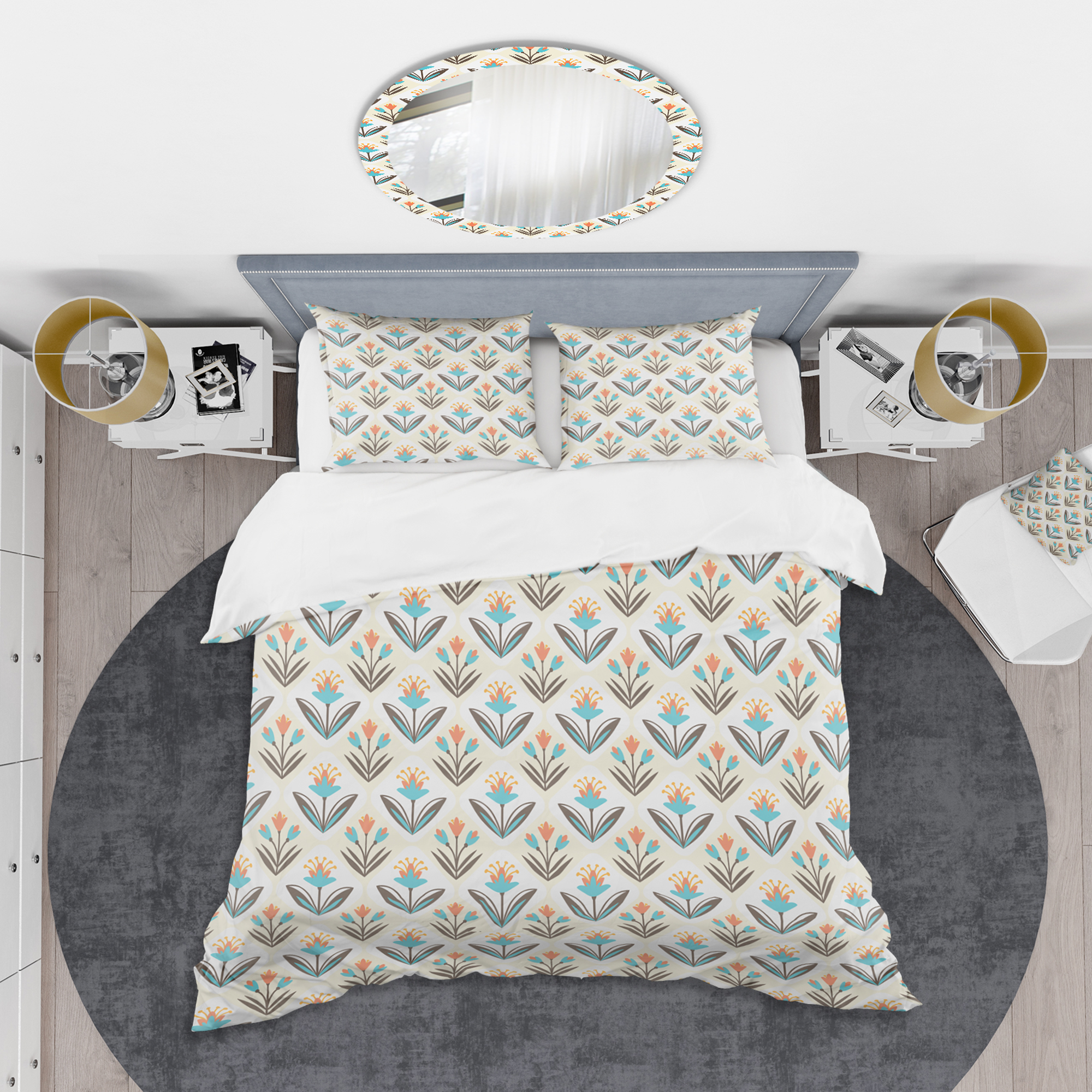 Designart 'Pattern with floral ornament' Mid-Century Modern Duvet Cover Set