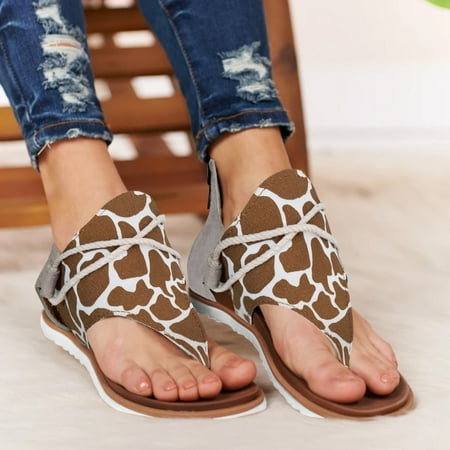 

Cathalem Clear Flat Sandals for Women Size 10 Vintage Posh Casual Flat Flip-Flop Zipper Print Shoes Sandals Comfy Animal Women Sandal Brown 8