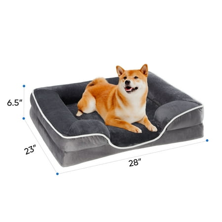 EDX Dog Bed 28"x23" Orthopedic Dog Sofa Bed Medium, Supportive Foam Pet Couch Bed with Removable Washable Cover, Grey