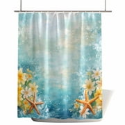 Shower Curtains for Bathroom-60"x72",Summer Ocean Starfish Flower Waterproof Bath Curtain Grommet Shower Curtain Set with Hooks,Watercolor Coastal Marine Theme Washable Bath Accessories