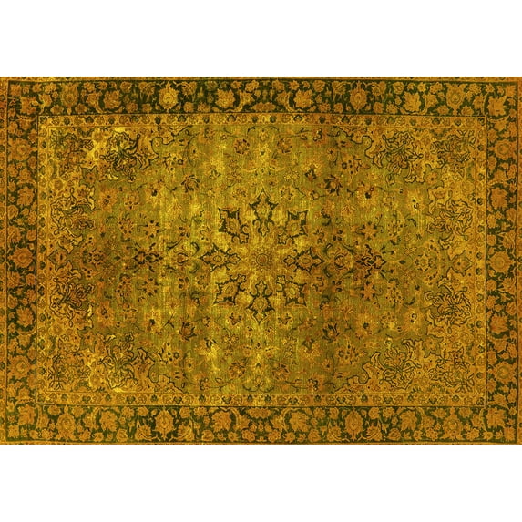 Ahgly Company Indoor Rectangle Oriental Yellow Industrial Area Rugs, 7' x 10'