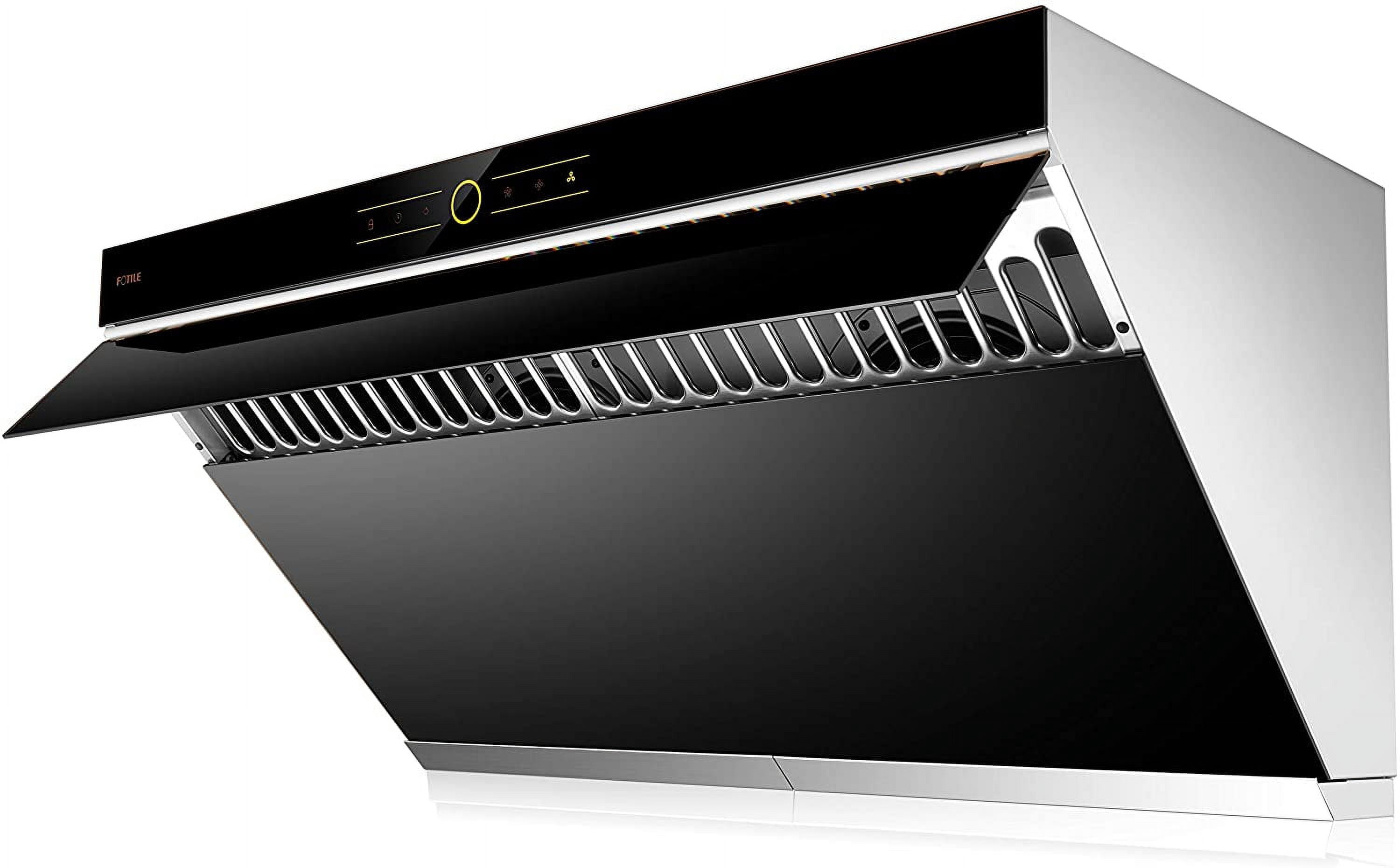 FOTILE JQG9001 36" 850 CFM Under Cabinet or Wall Mount Range Hood with 2 LED lights and Touchscreen in Onyx Black Tempered Glass