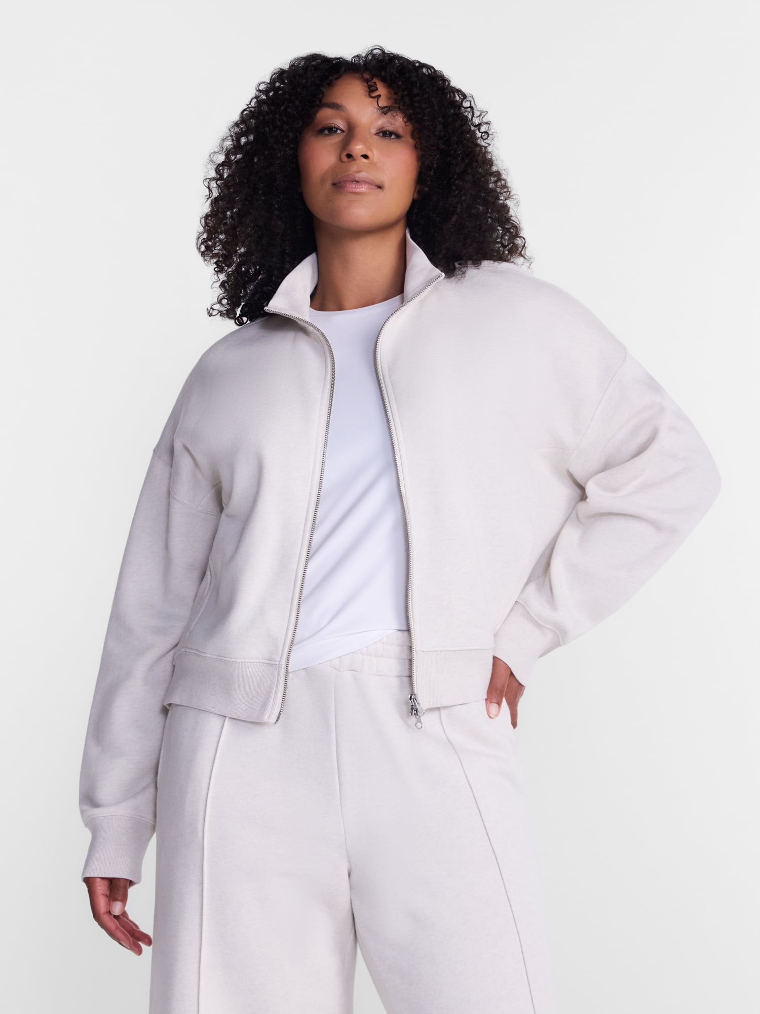 Athletic Works Women's Cropped Fleece Bomber Jacket with Long Sleeves, Sizes XS-XXL
