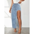 thumbnail image 2 of Summer Savings Clearance 2025! THDHVS Denim Skirt,Jean Skirts for Women Denim,Women's High Waisted Maxi Jean Skirt with Side Slit Casual Long Pencil Skirt Light Blue 2XL, 2 of 6