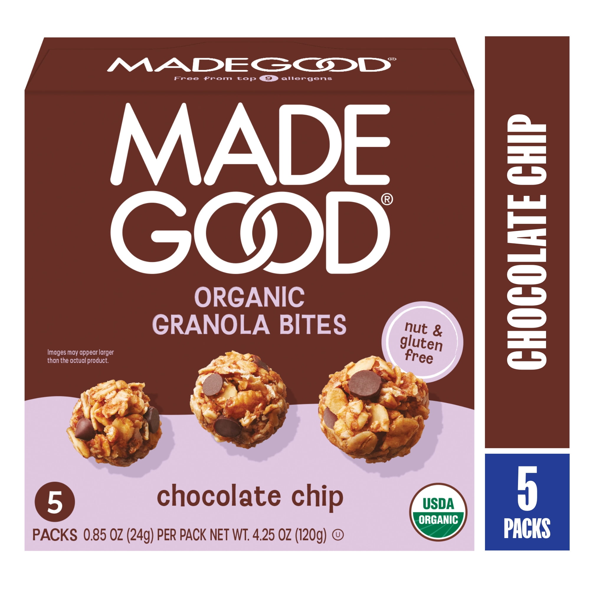MadeGood Chocolate Chip Granola Bites, 5 Pack Count, 0.85 oz Each
