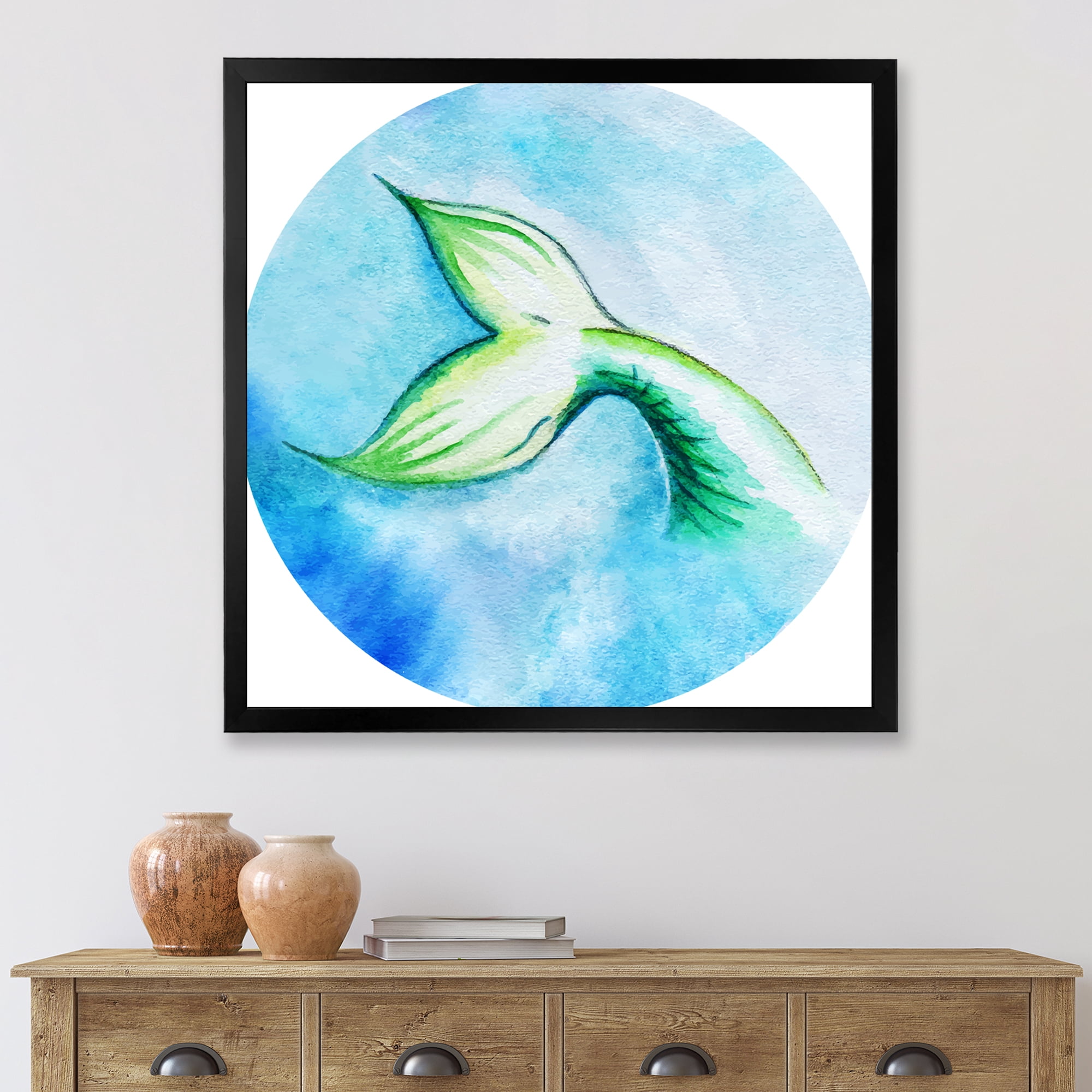 Designart 'Mermaid Green Fish Tail' Nautical & Coastal Framed Art Print