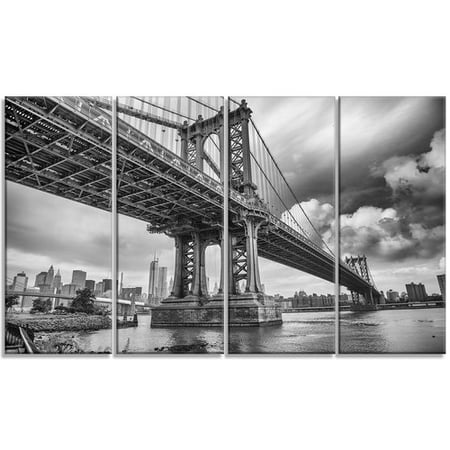 Shades In Art Design Art 'Manhattan Bridge in Gray Shade' 4 Piece Photographic Print on Wrapped Canvas Set ()