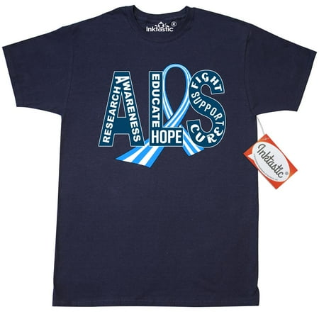 Inktastic ALS Awareness Ribbon T-Shirt Support May Blue And White Striped Lou Gehrigs Disease Family Research Cure Mens Adult Clothing Apparel Tees T-shirts