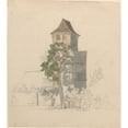 thumbnail image 3 of Friedrich Salathé 15x16 Black Modern Framed Museum Art Print Titled - Tower of a Fortified House (Recto) (1814-1815), 3 of 5