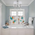 thumbnail image 3 of Teal Orange Boho Kitchen Curtains Small Short 39 Inch Length, Middle Century Geometric Abstract Grommet Top Bedroom Living Room Curtains, Light Filtering Cafe Curtain Drapes 2 Panels Set 55''x39'', 3 of 9
