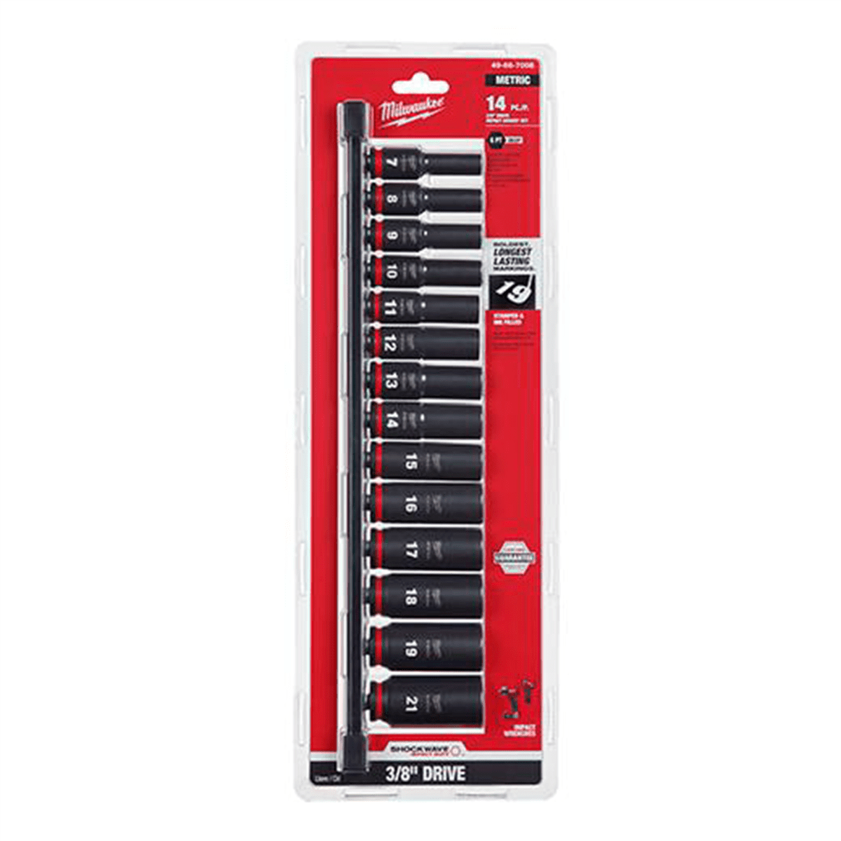 Milwaukee 49-66-7008 14 PC SHOCKWAVE 3/8" Dr Metric Deep 6 Point Socket Set