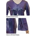 thumbnail image 3 of Shiny Stage Performance Costume, 70s Disco Metallic Shiny Two Piece Outfit, Bell Sleeve V Neck Top & Flare Pants for Halloween Retro Party Cosplay, Multi Color Glossy Costume Set, Rose Gold L, 3 of 5