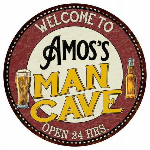 Amos's Man Cave 12" Round Metal Sign Kitchen Bar Wall Décor 200120035037