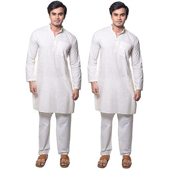 Royal Kurta Men's Pure Cotton Kurta and Pyjama (White)- Set of 2