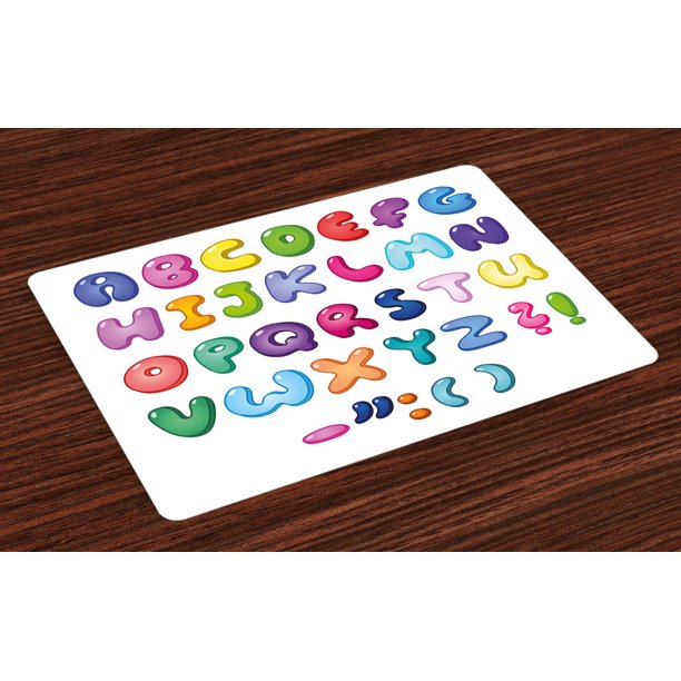 Letters Placemats Set of 4 Bubble Shaped 3D Style Alphabet Set Colorful