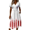 thumbnail image 4 of July 4th Womens Dresses American Flag Independence Day Print Wrap V Neck Dress Elegant Short Sleeve Flowy Beach Boho Dress, 4 of 5