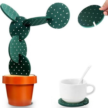 

6Pcs Funny Coasters DIY Cactus Coasters Set with Flowerpot Holder for Home/Office
