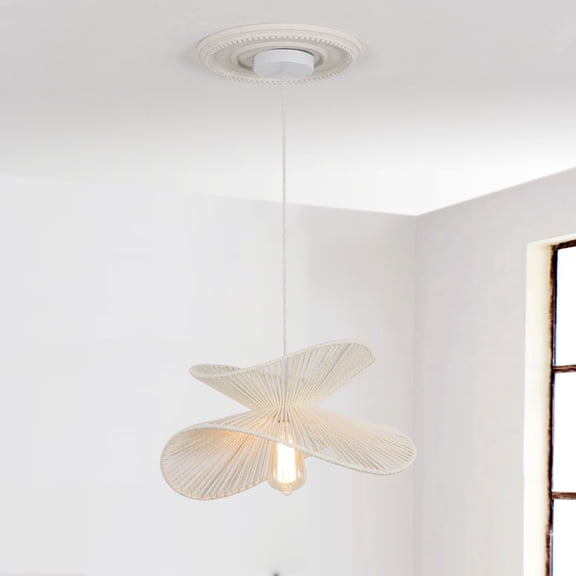 BOHO 60-Watt 1-Lights White Farmhouse Pendant Light with Hand-Woven Paper Shade, No Bulbs Included, 16.5 in.