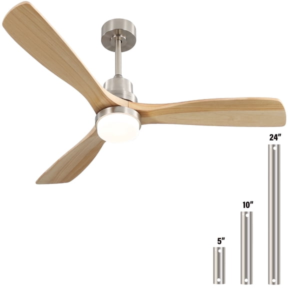 Sofucor 52" Ceiling Fan with Light and Remote, 3 Reversible Burlywood Blades, Nickel Finish"