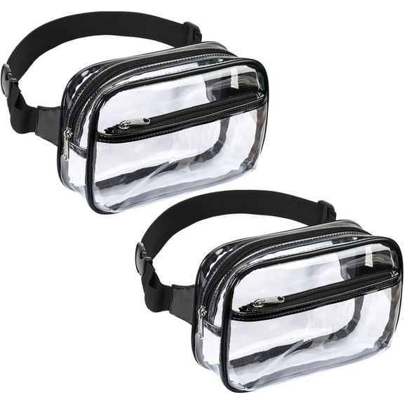 Clear Fanny Pack Stadium Approved - 2 Pack Clear Belt Bag for Women Men Plus Size Transparent Waist Bag Crossbody with Adjustable Strap for Concerts, Sports, Events, Festivals, Travel - Black