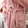 thumbnail image 4 of Defitshape Women's Flannel Long Robe Full Length Pocket Hoodie Bathrobe Fleece Plush Winter Warm Hooded Pink Large, 4 of 5