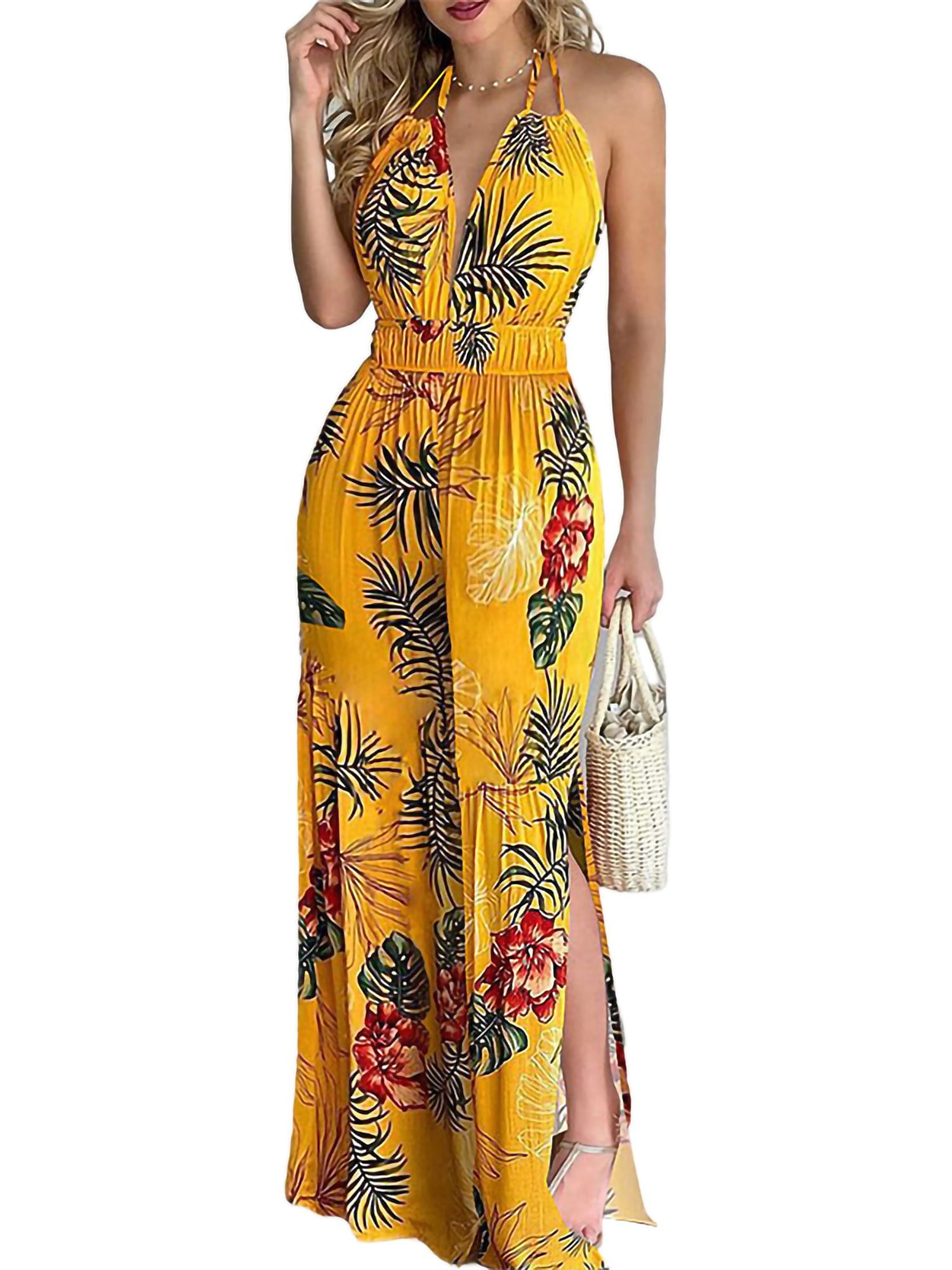 Jmwss QD Womens Summer V Neck Floral Printed Spaghetti Strap Sleeveless Jumpsuit Rompers