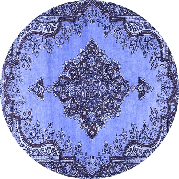 Ahgly Company Machine Washable Indoor Round Medallion Blue Traditional Area Rugs, 3' Round