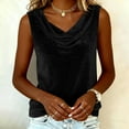 thumbnail image 5 of Halter Tops For Women Solid Color Temperament Gold Velvet Sleeveless Collar Hanging Pleated Collar Top Black 2X, 5 of 8