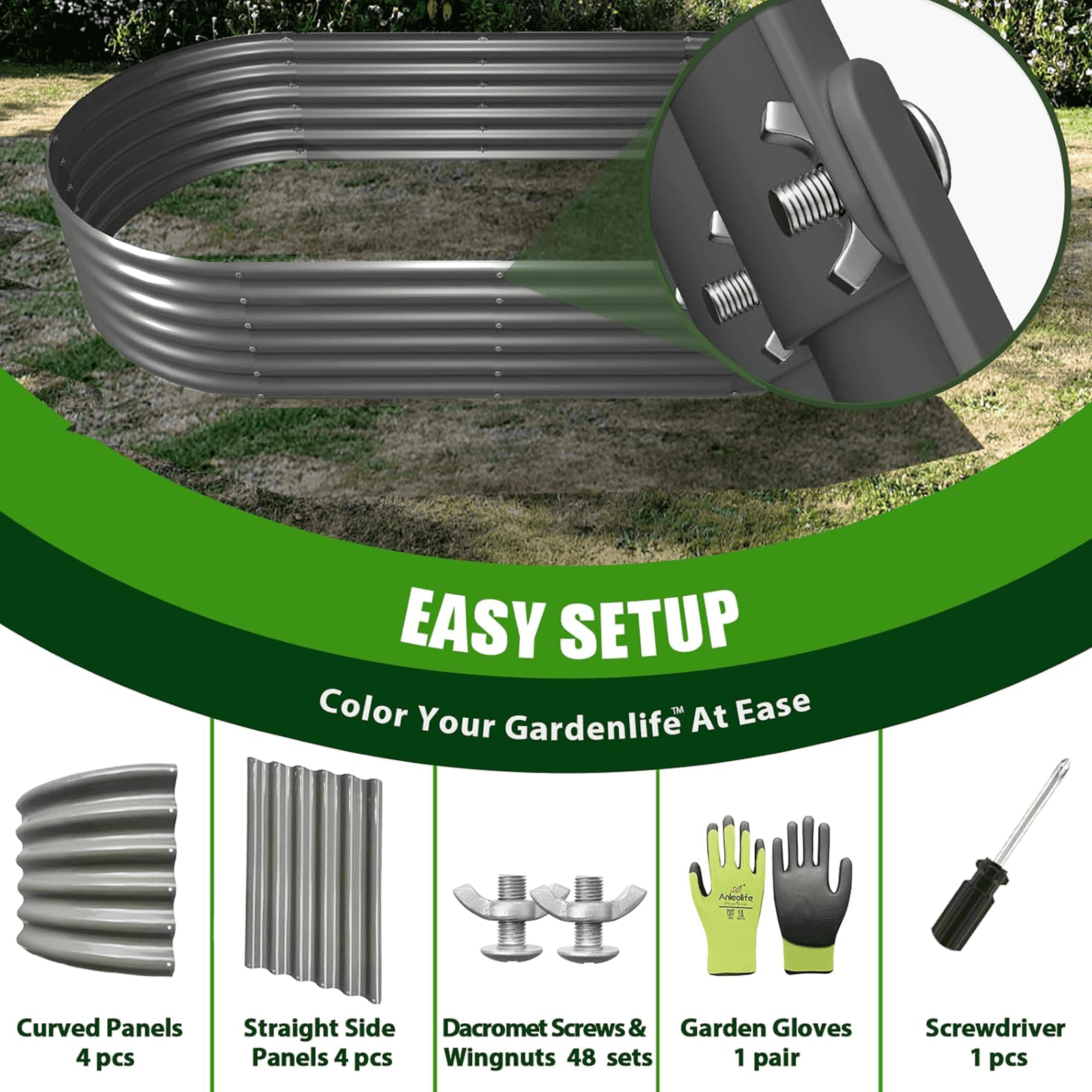 TRAMULL 6X2X1.5 ft Galvanized Raised Garden Beds Outdoor, Oval Round Metal Planter Box (Quartz Grey)