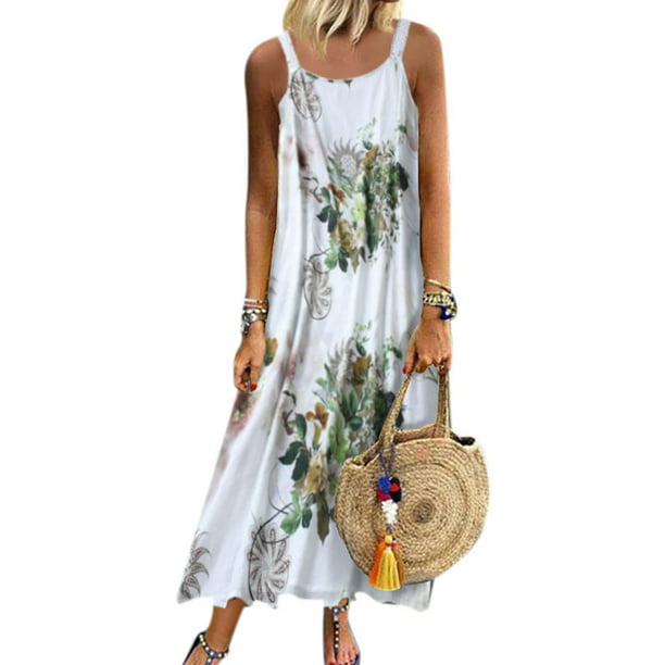 Lallc - Women's Boho Summer Strappy Plus Size Floral Kaftan Long Dress ...